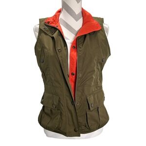 Ralph Lauren Reversible Vest Olive Green Orange Utility Pockets Zip Snap Button